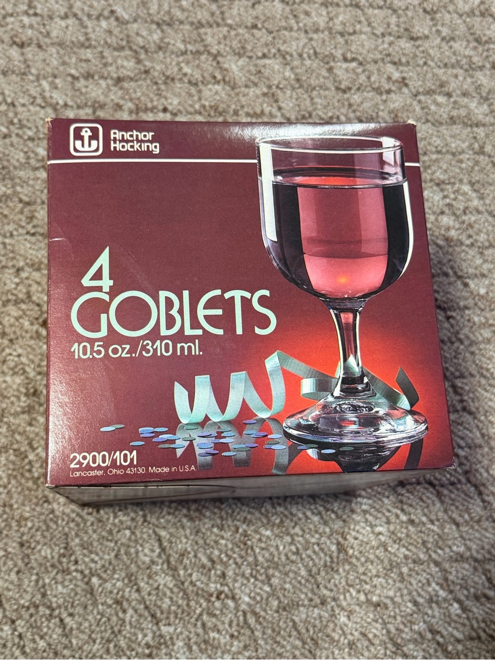 Anchor Hocking Orange and White Celebrate Box - 4 Goblets Packaging